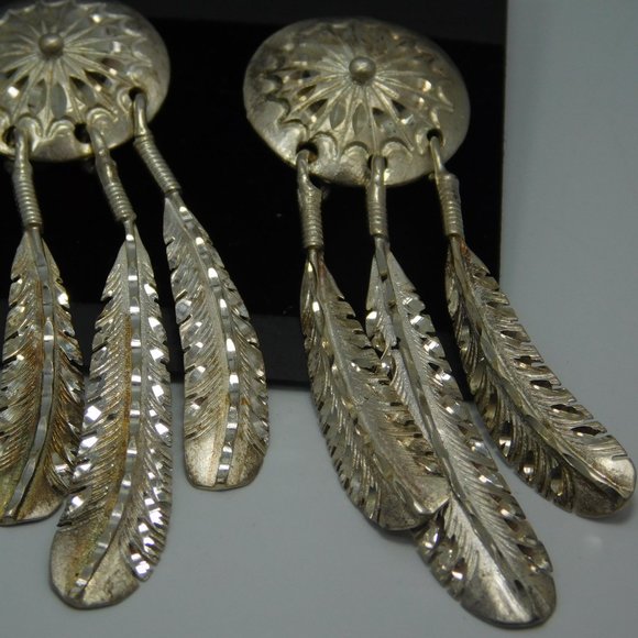 Sterling Earrings Southwestern Style Signed (M) pierced - Picture 4 of 5